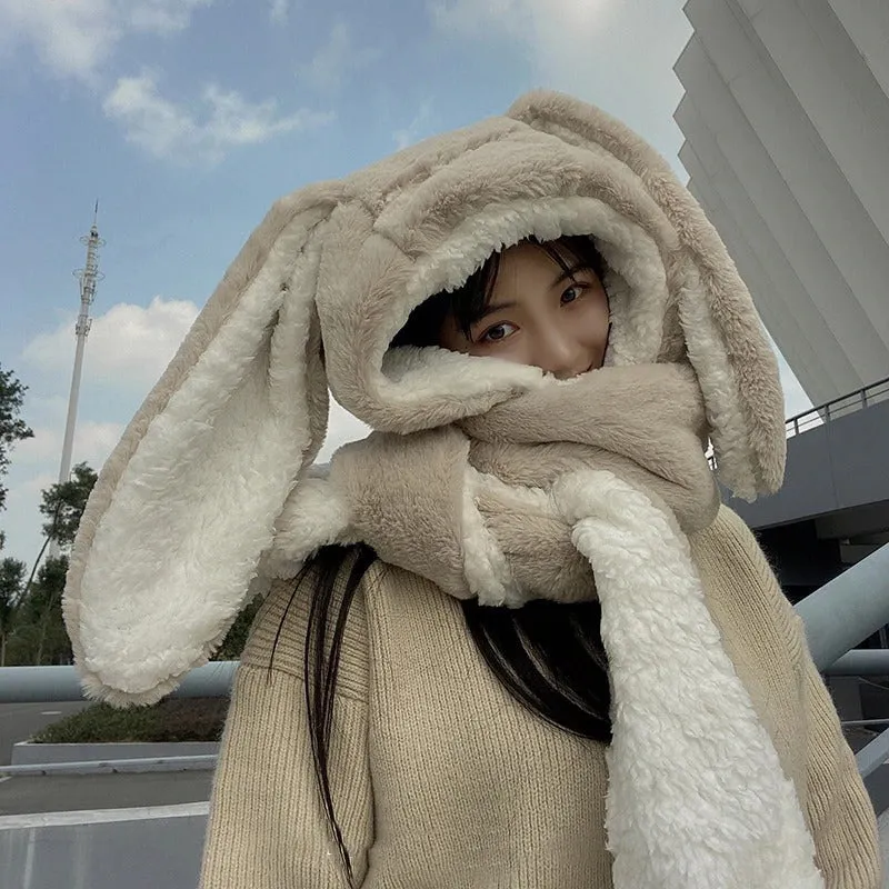 Warm and Fuzzy Large Bunny Ear Winter Hat and Scarfs Set