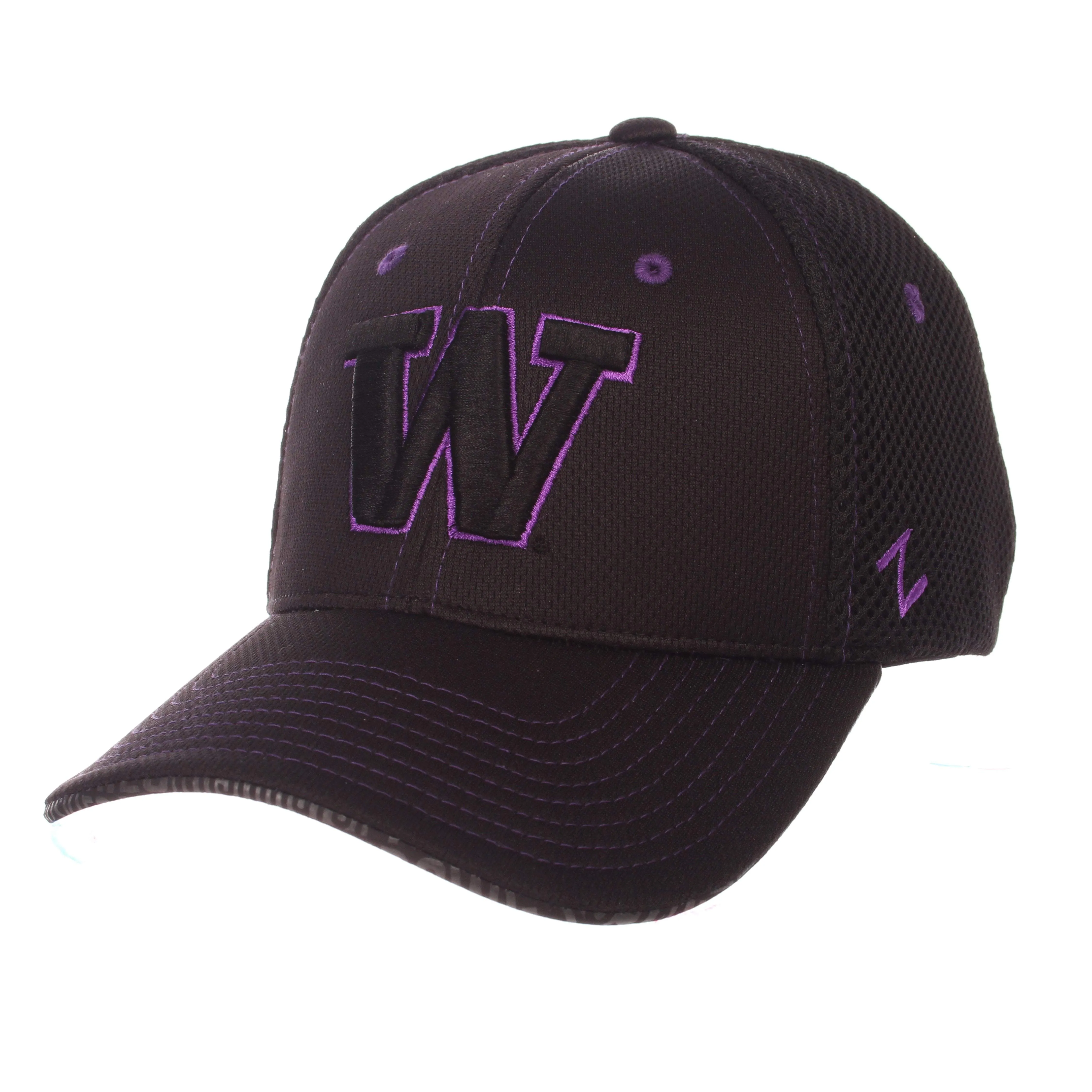 Washington Huskies Zephyr Black "Undertaker" Mesh Stretch Fit Hat Cap (M/L)