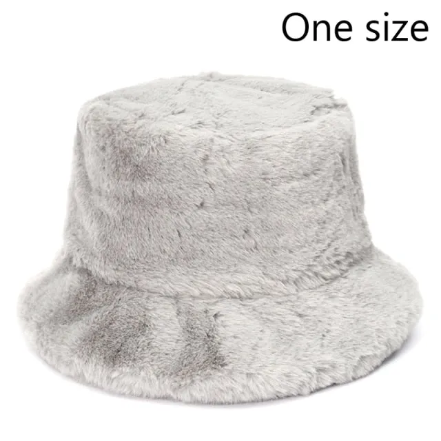 Winter Cow Leopard Faux Fur Fluffy Bucket Hats Women Outdoor Warm Hat