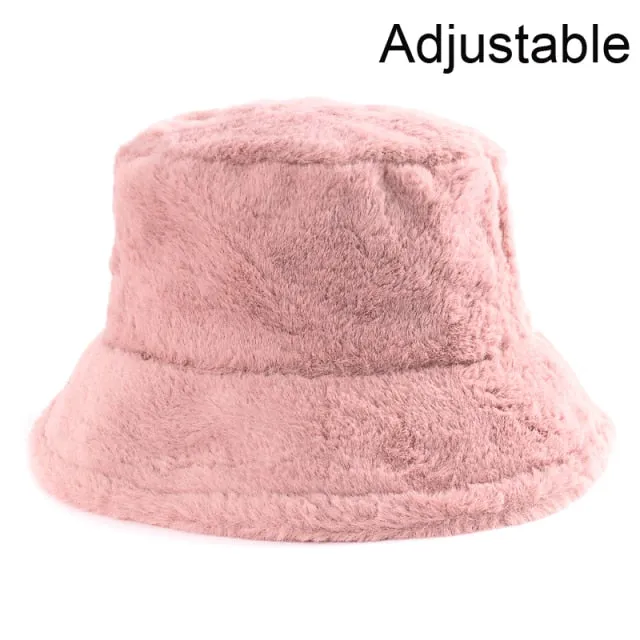 Winter Cow Leopard Faux Fur Fluffy Bucket Hats Women Outdoor Warm Hat