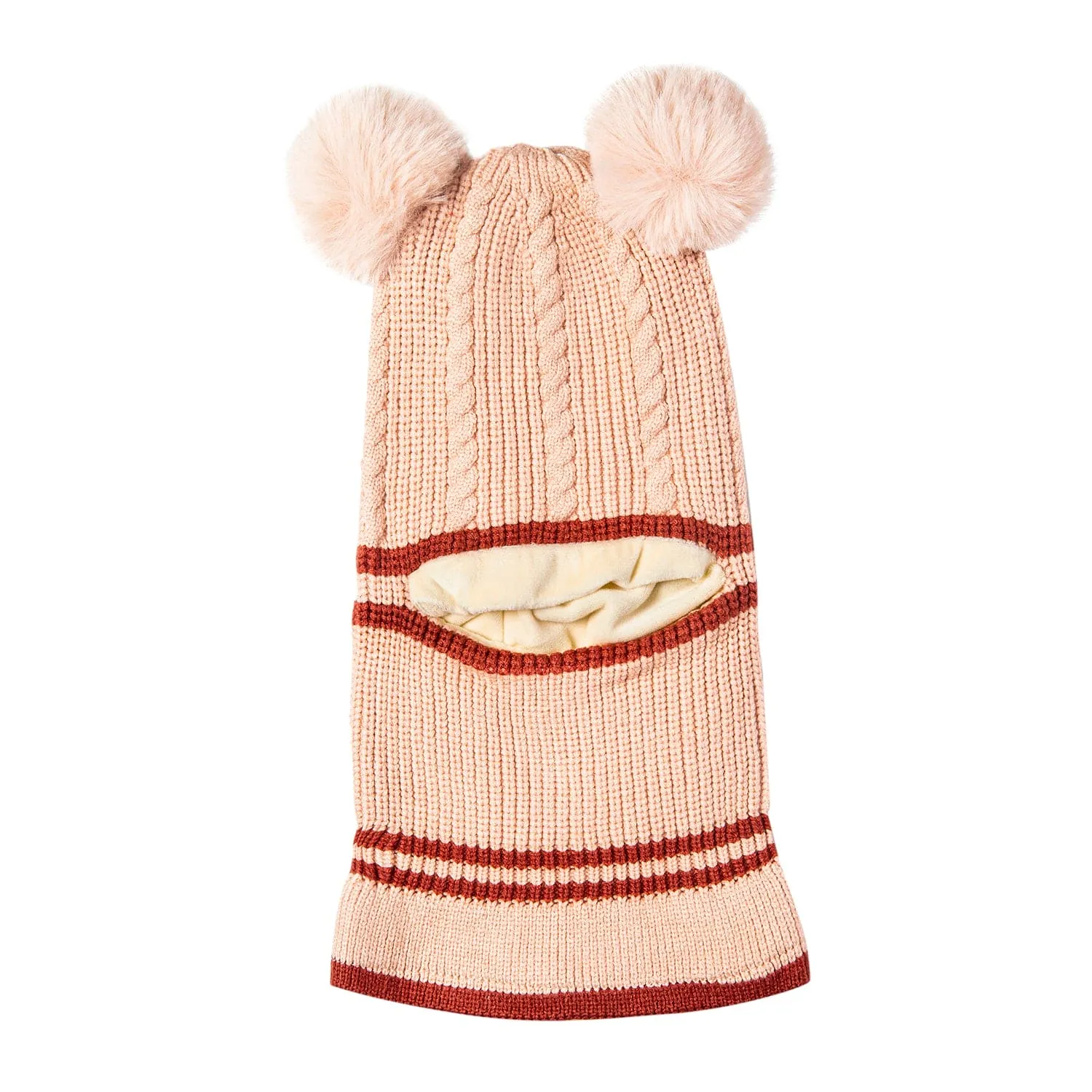 Winter Monkey Cap Woollen Hat Pom Pom Beige