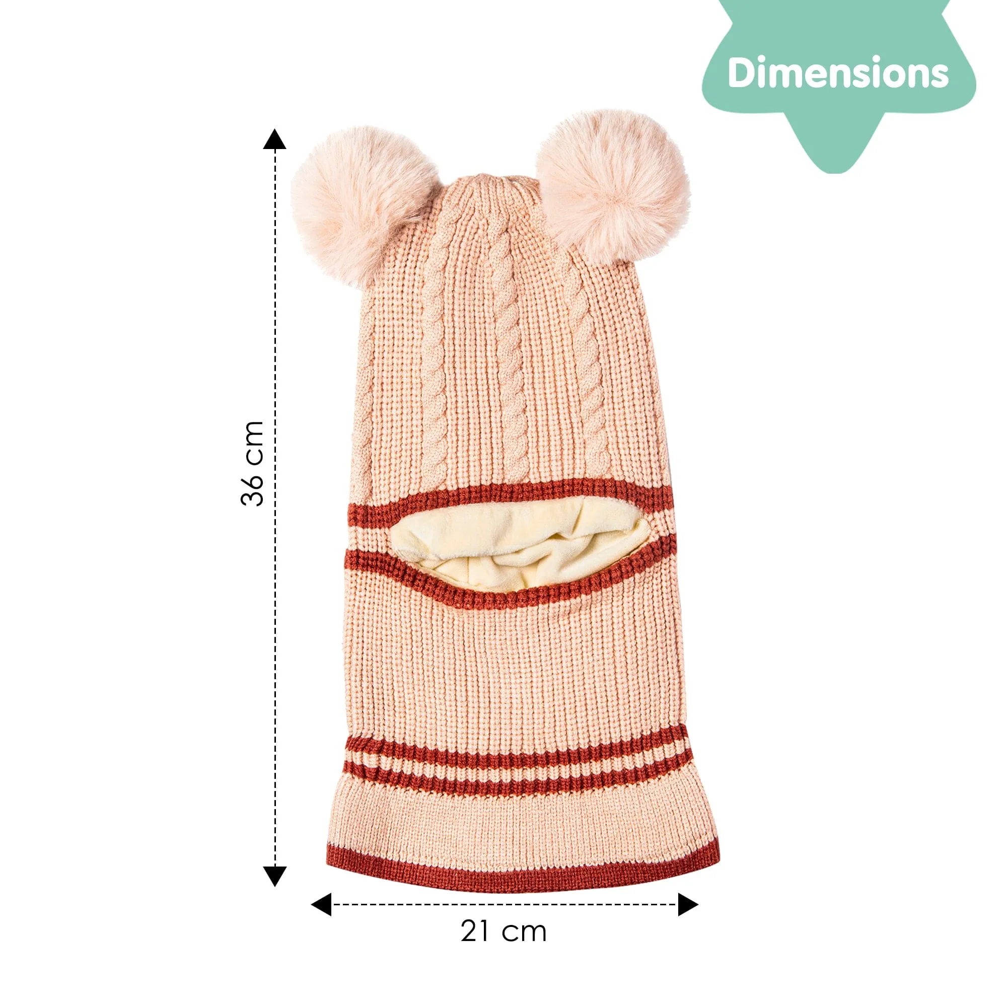 Winter Monkey Cap Woollen Hat Pom Pom Beige