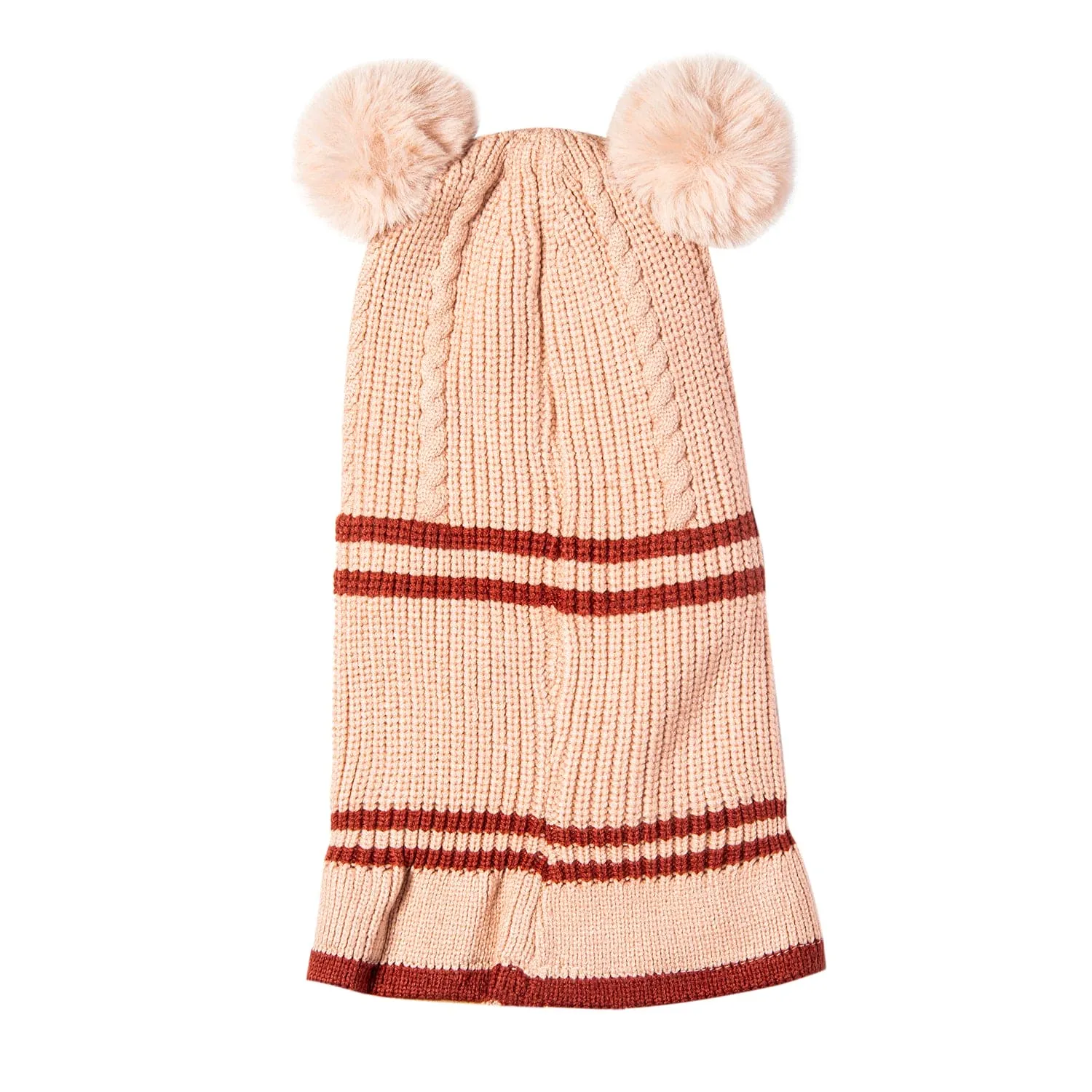 Winter Monkey Cap Woollen Hat Pom Pom Beige