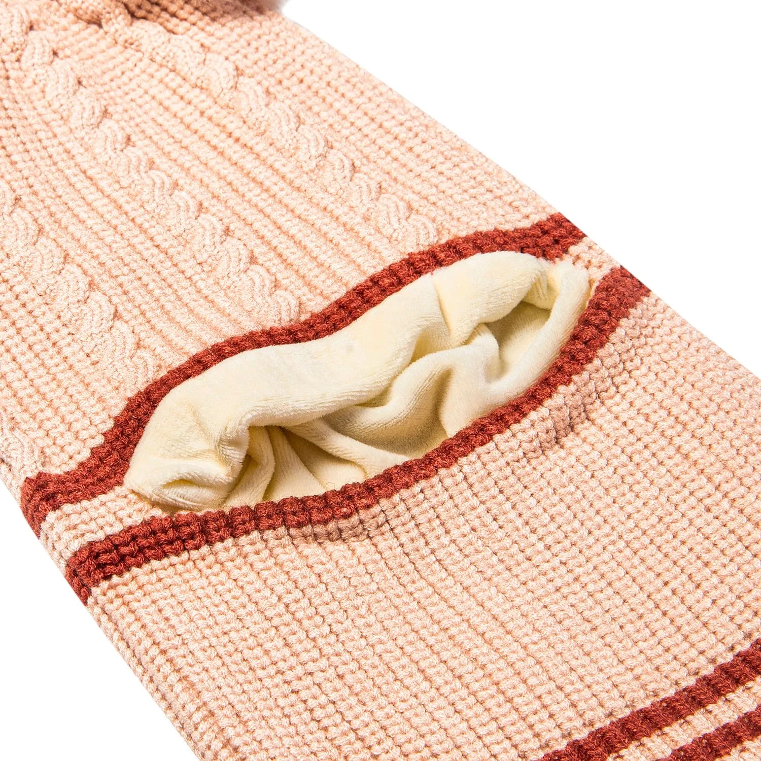 Winter Monkey Cap Woollen Hat Pom Pom Beige