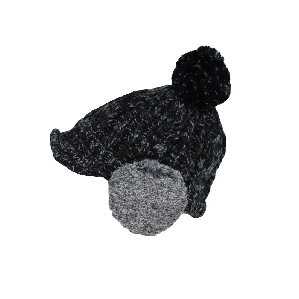 Winter Pom Knitted Cable Visor Earflaps Beanie Hat Mixed Color Skull Cap JDT1494