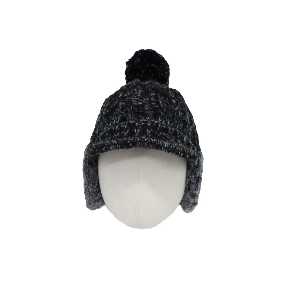 Winter Pom Knitted Cable Visor Earflaps Beanie Hat Mixed Color Skull Cap JDT1494