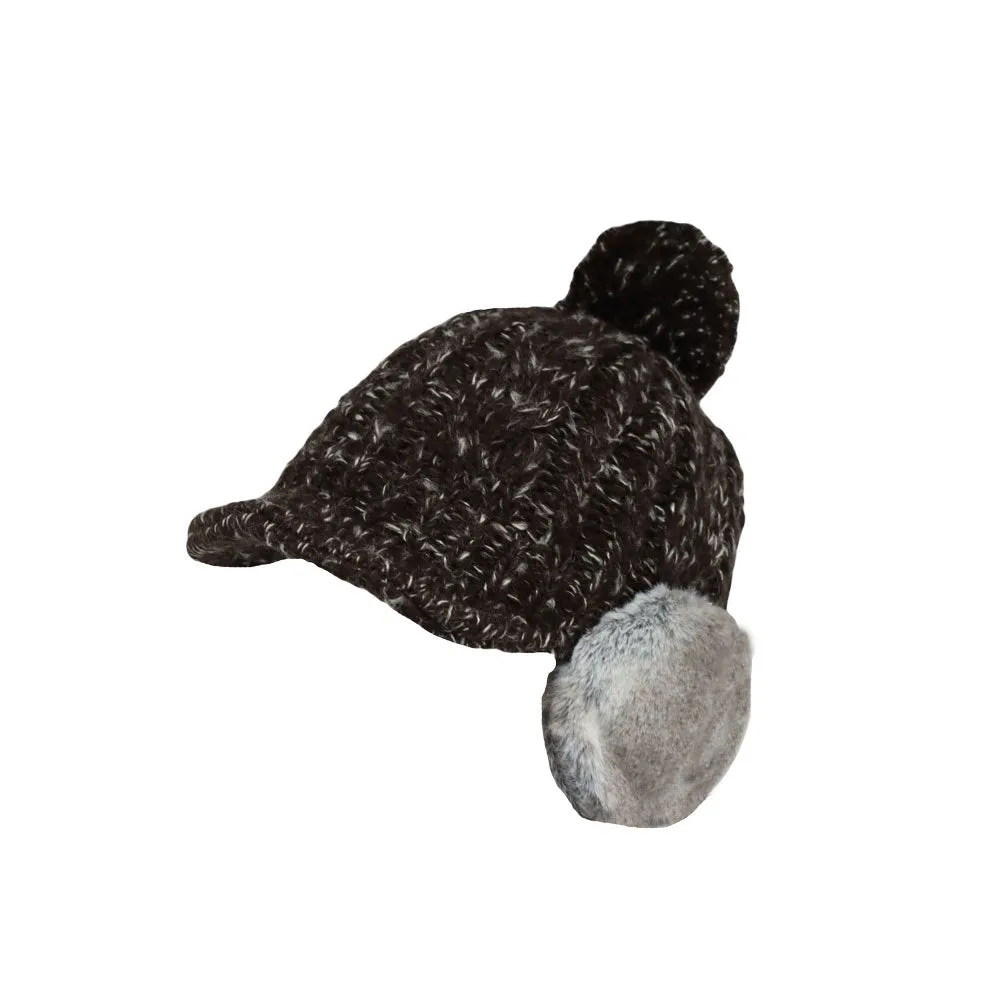 Winter Pom Knitted Cable Visor Earflaps Beanie Hat Mixed Color Skull Cap JDT1494