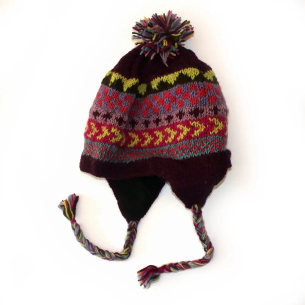 winter stripe ear flap bobble hat