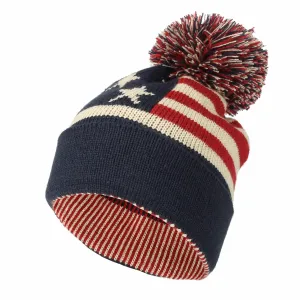 WITHMOONS USA Beanie Hat American Flag Toque Winter Pom Knit Beanies For Men Women JZP0027(Navy) JZP0027