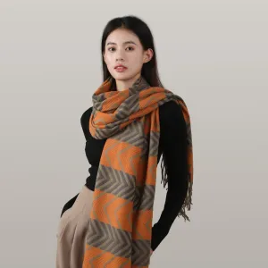 Women's autumn and winter color contrast versatile shawl with thickened tassel imitation cashmere scarf