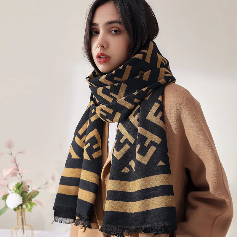 Women's Fall Winter Scarf Classic Tassel Plaid Scarf Warm Soft Chunky Large Blanket Wrap Shawl Scarves-Yellow