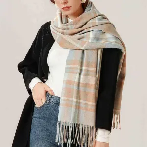 Women's Fall Winter Scarf Classic Tassel Plaid Scarf Warm Tartan Wrap