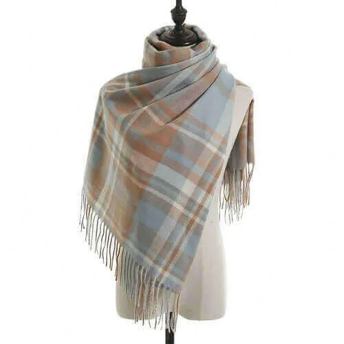 Women's Fall Winter Scarf Classic Tassel Plaid Scarf Warm Tartan Wrap