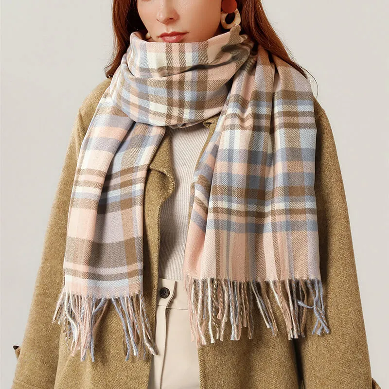 Women's Fall Winter Scarf Classic Tassel Plaid Warm Soft Chunky Large Blanket Wrap Shawl Scarves