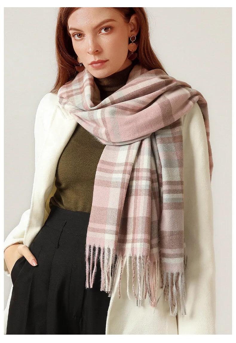 Women's Fall Winter Scarf Classic Tassel Plaid Warm Soft Chunky Large Blanket Wrap Shawl Scarves