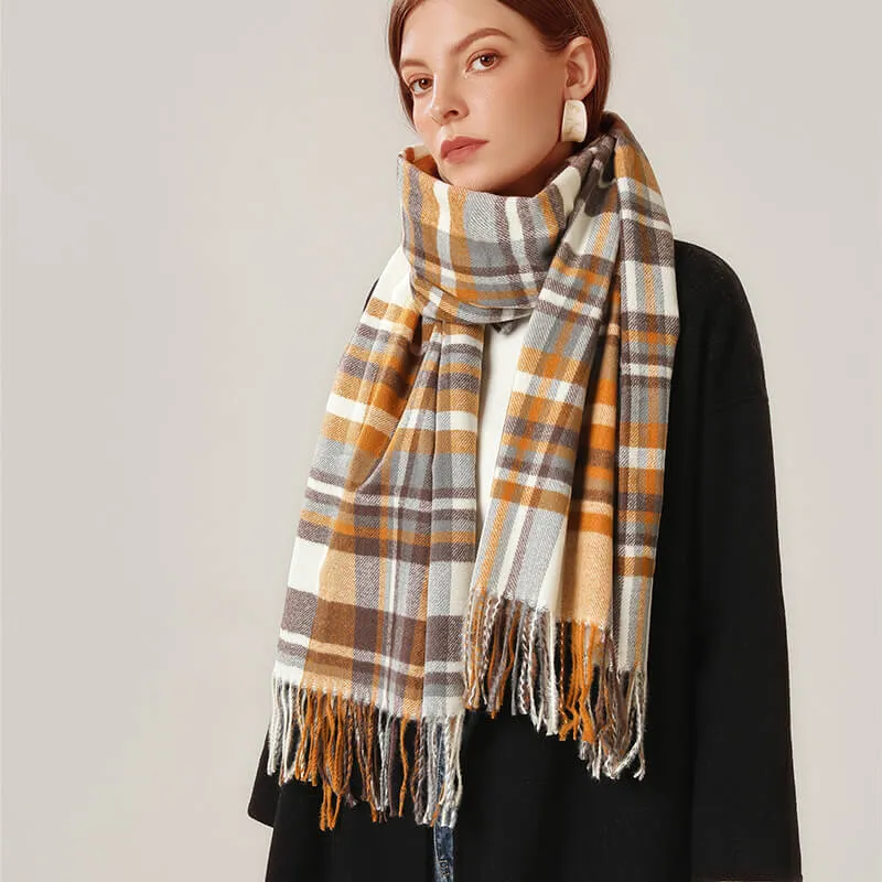 Women's Fall Winter Scarf Classic Tassel Plaid Warm Soft Chunky Large Blanket Wrap Shawl Scarves