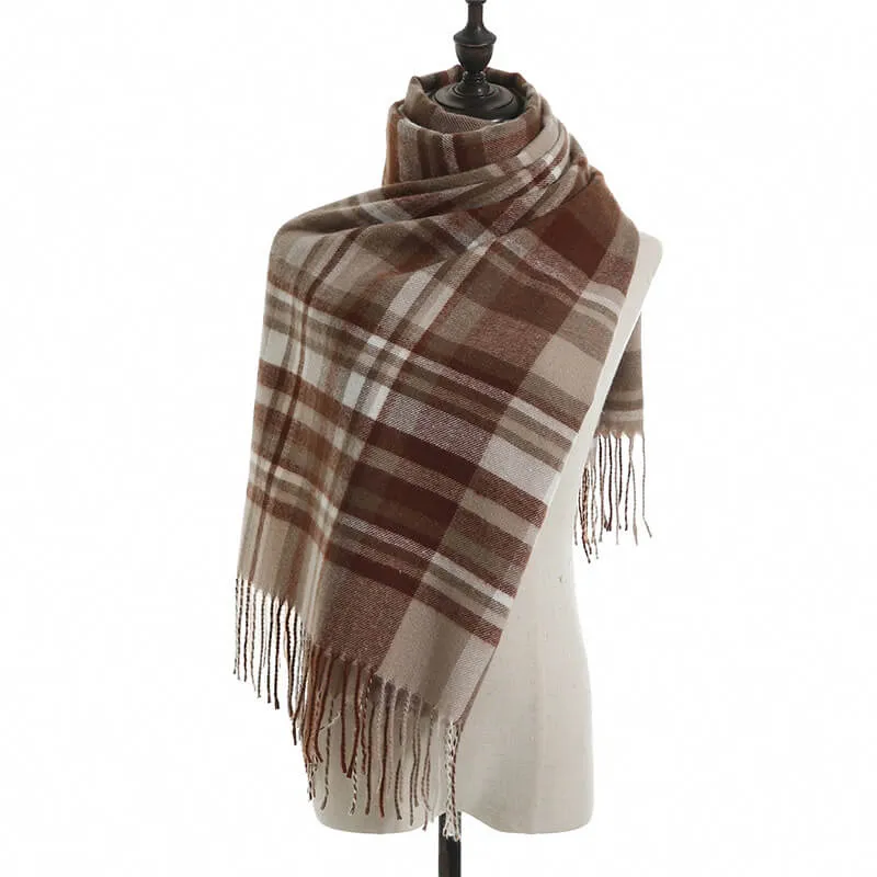 Women's Fall Winter Scarf Classic Tassel Plaid Warm Soft Chunky Large Blanket Wrap Shawl Scarves