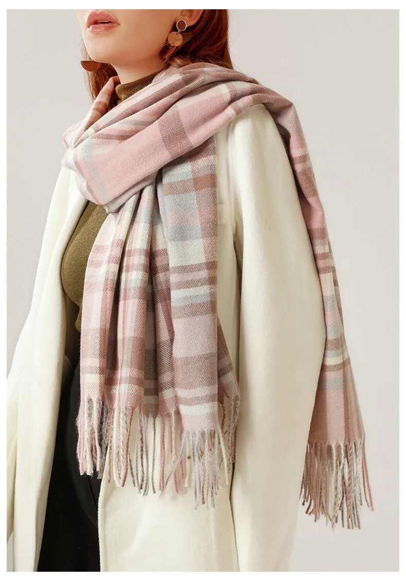 Women's Fall Winter Scarf Classic Tassel Plaid Warm Soft Chunky Large Blanket Wrap Shawl Scarves