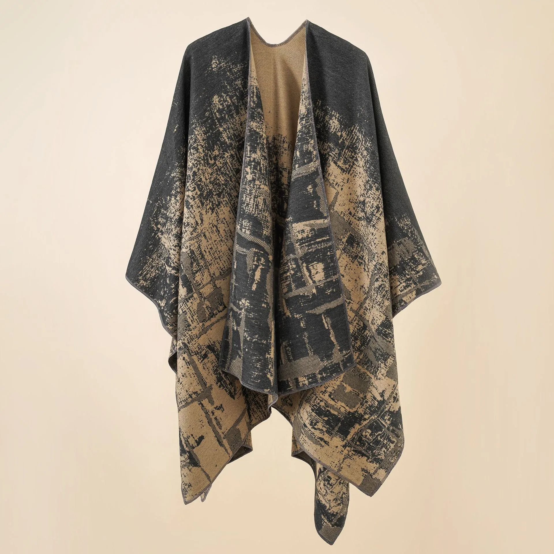 Women's fashion, warm in autumn and winter, graffiti, women's shawl, wearing shawl outside