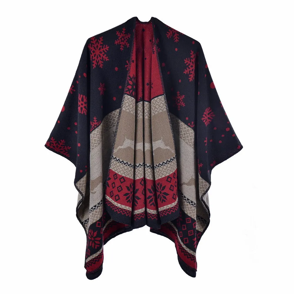 Women's imitation cashmere slit shawl warm scarf Christmas gift double-sided thickened shawl