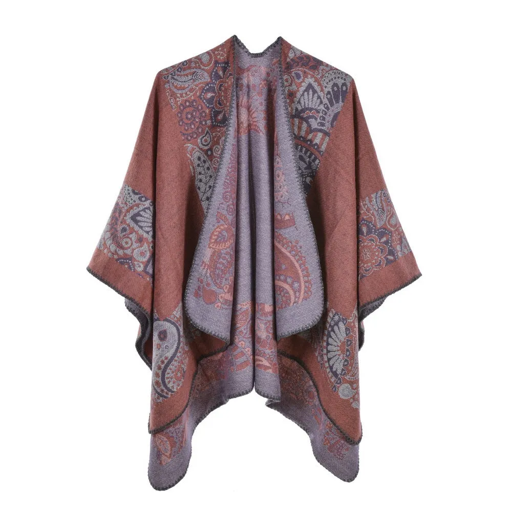 Women's scarf shawl, imitation cashmere, thickened in autumn and winter, dual-use warm keeping split cloak, camping