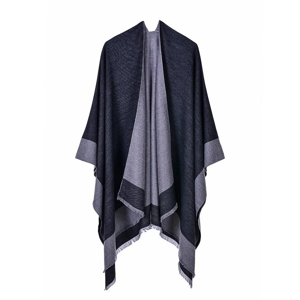 Women's street scarf in autumn and winter, versatile, warm and dual-use, monochrome tassel cape