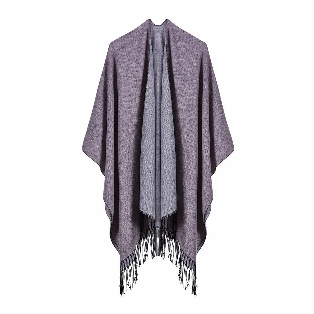 Women's street scarf in autumn and winter, versatile, warm and dual-use, monochrome tassel cape