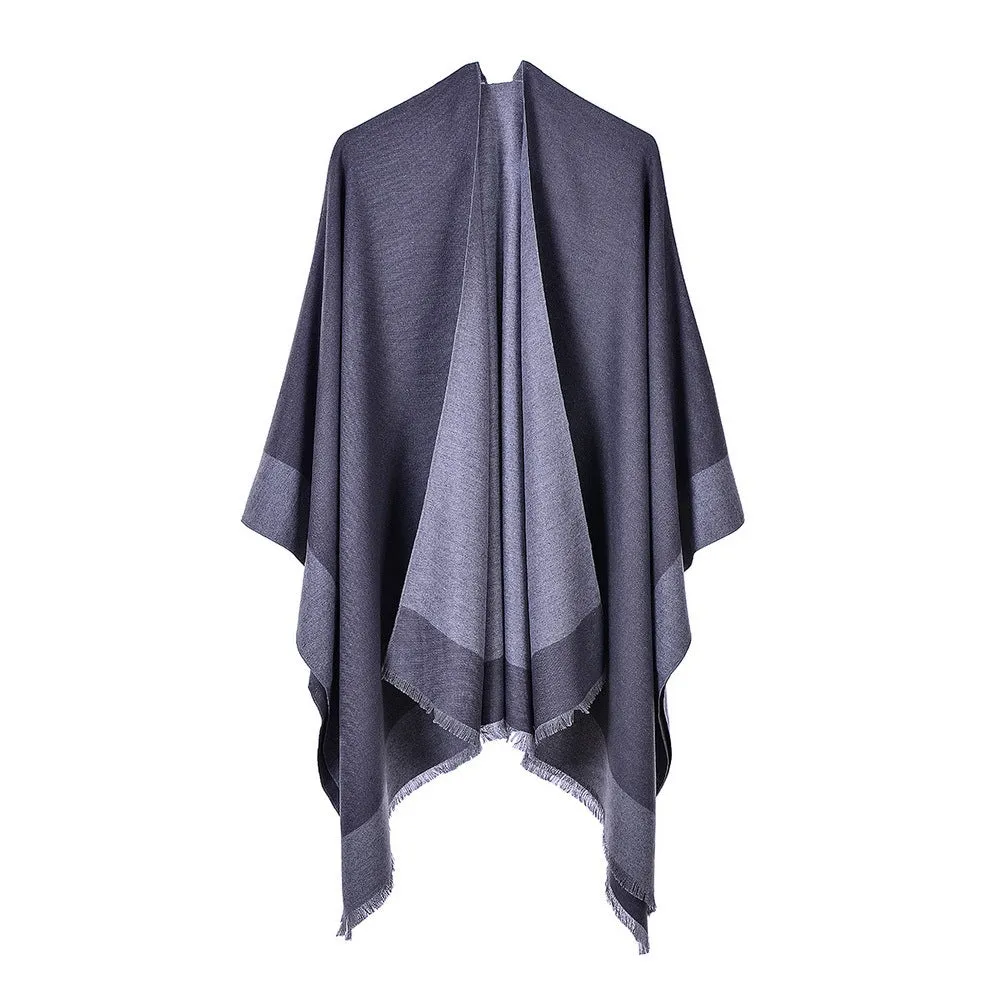 Women's street scarf in autumn and winter, versatile, warm and dual-use, monochrome tassel cape