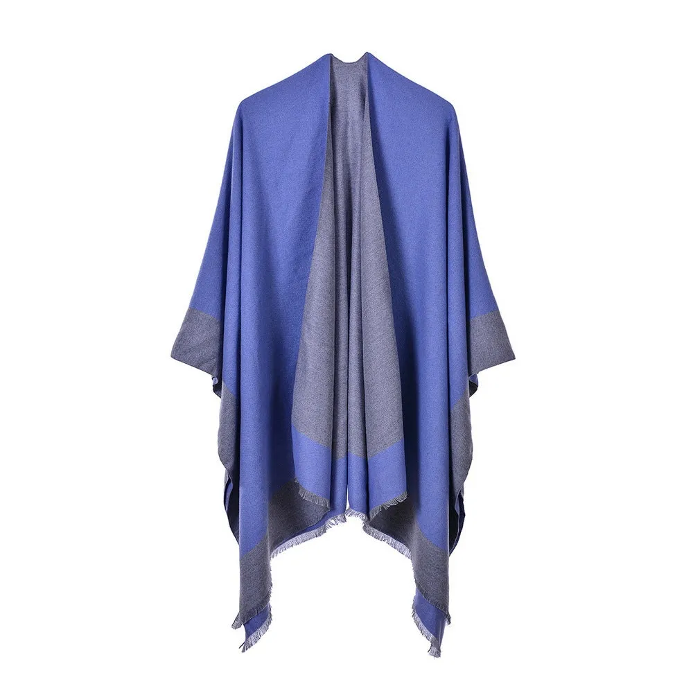 Women's street scarf in autumn and winter, versatile, warm and dual-use, monochrome tassel cape