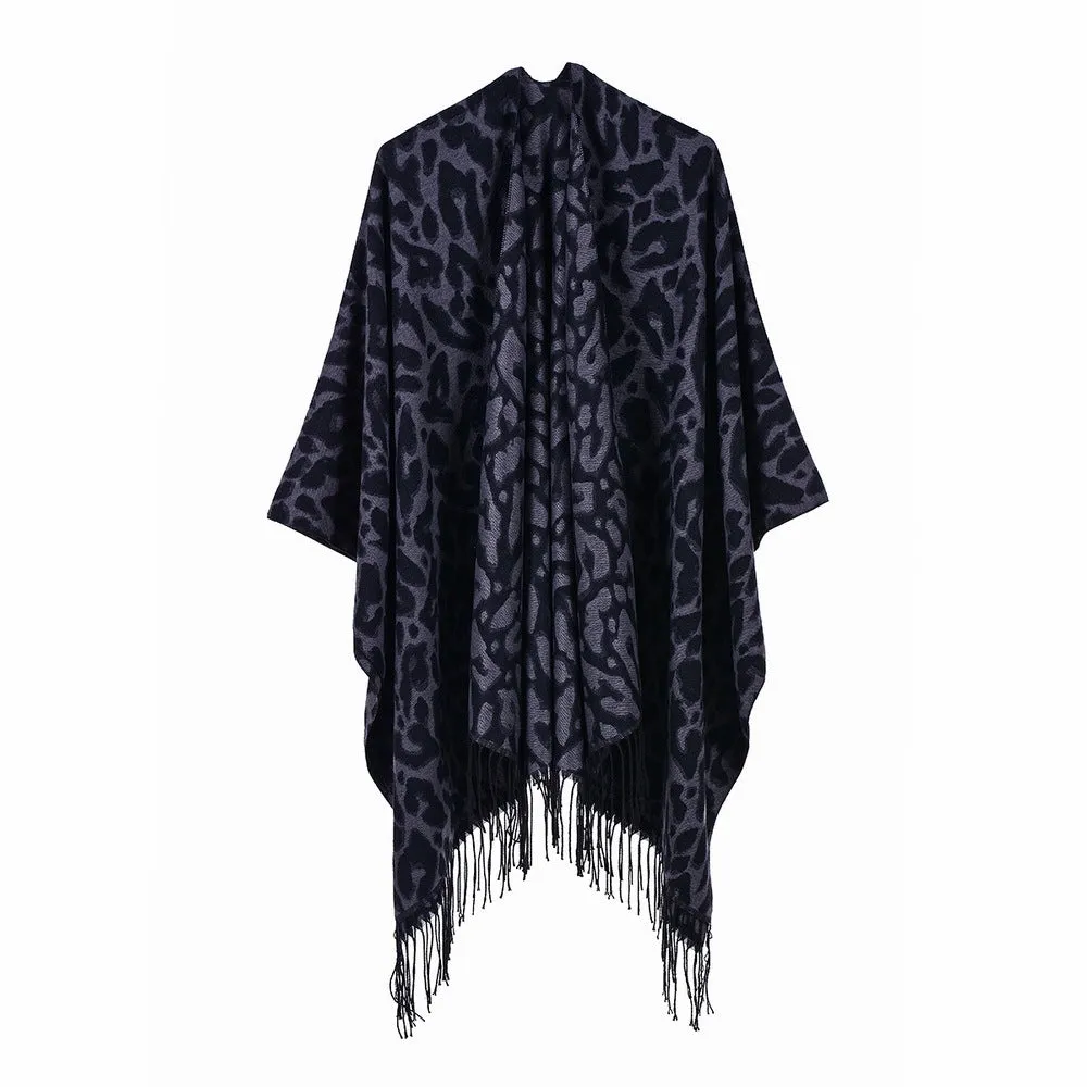 Women's street scarf in autumn and winter, versatile, warm and dual-use, monochrome tassel cape