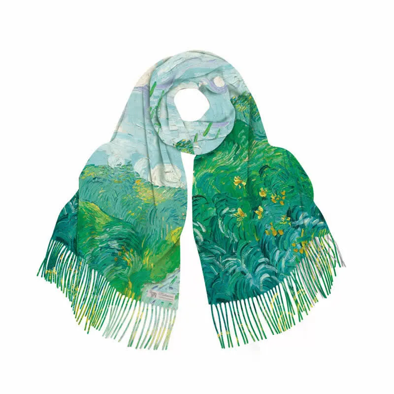 Women's Van Gogh Green Wheat Fields Warm Scarf