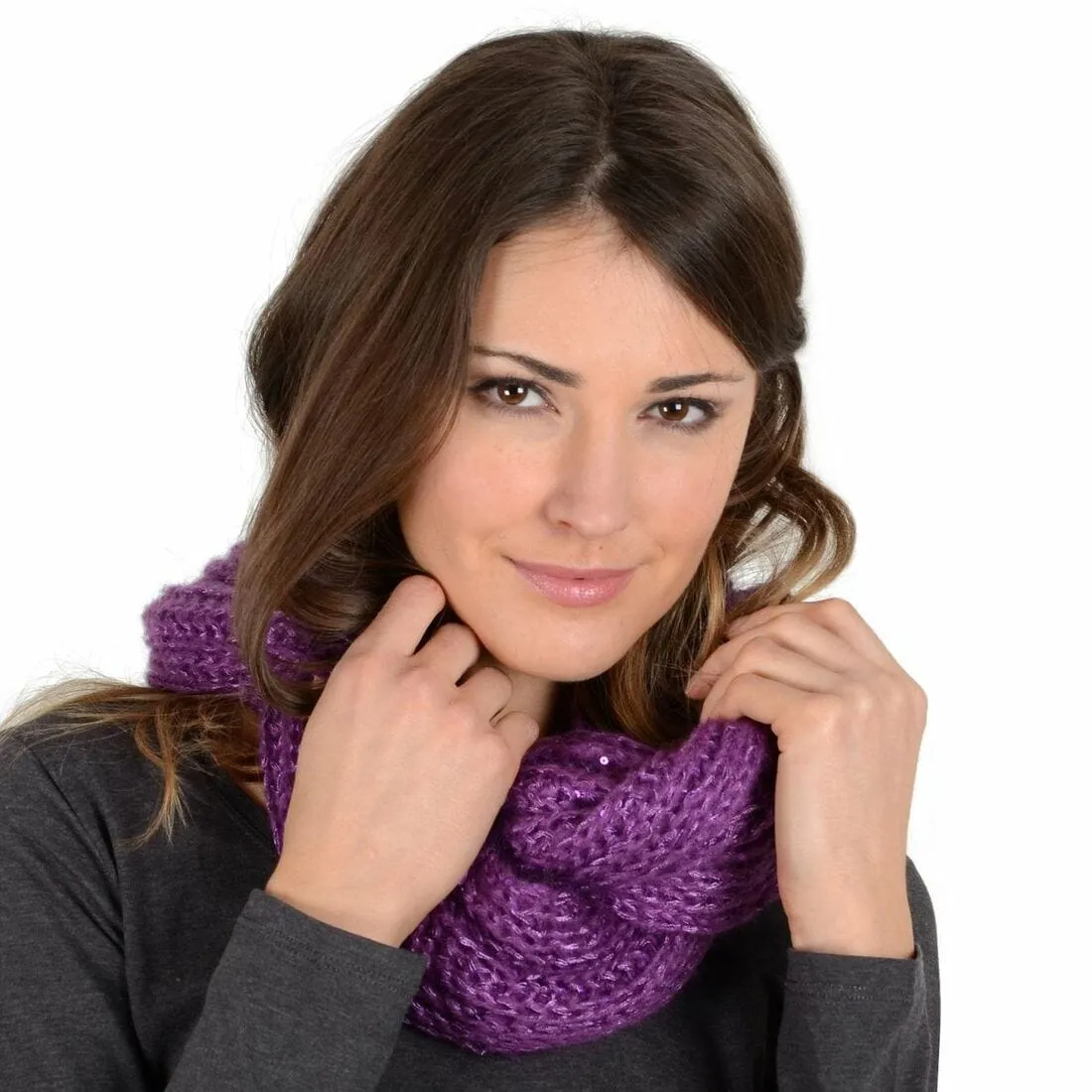 Womens Winter Snood Soft Knit Sparkly Sequins Wrap Scarf