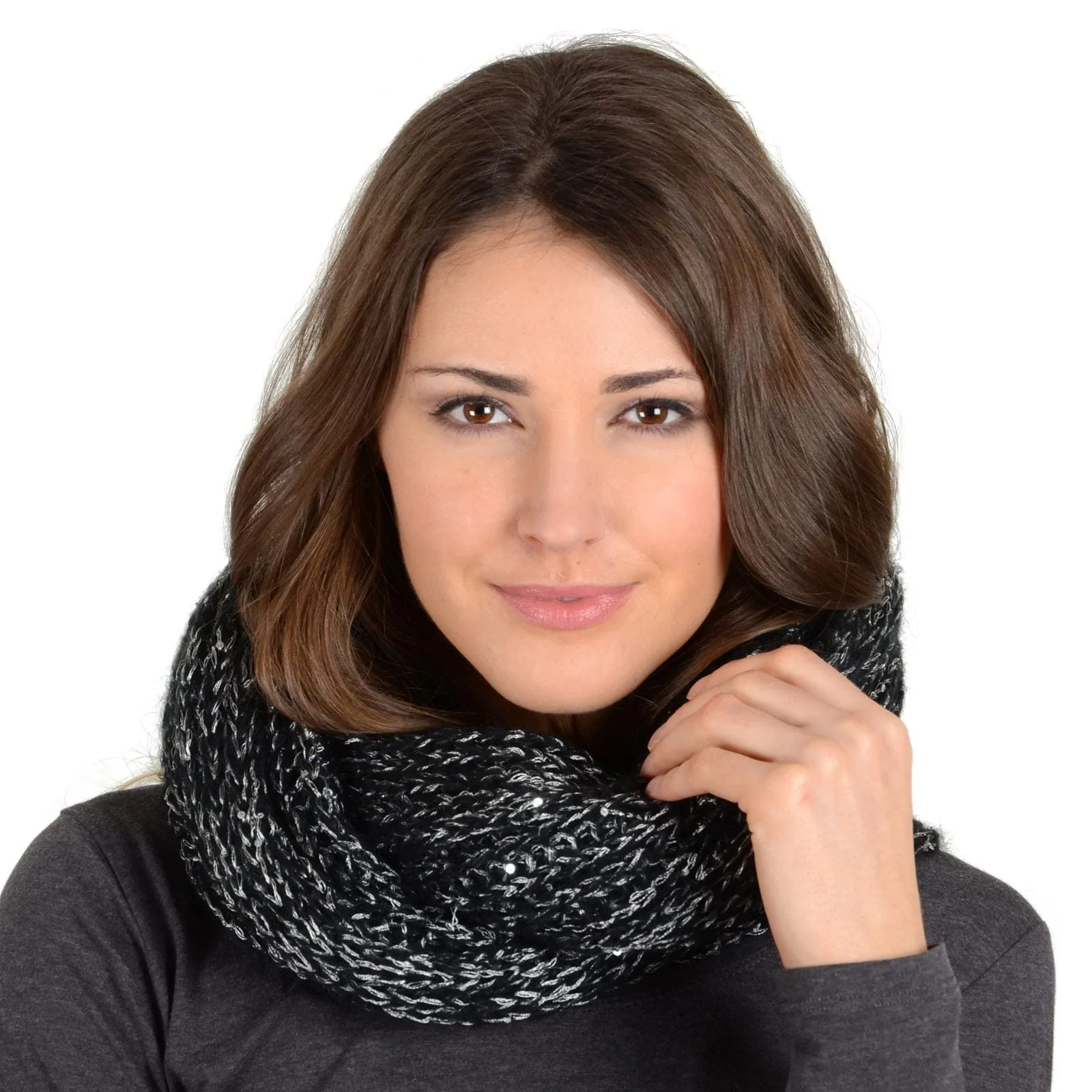 Womens Winter Snood Soft Knit Sparkly Sequins Wrap Scarf