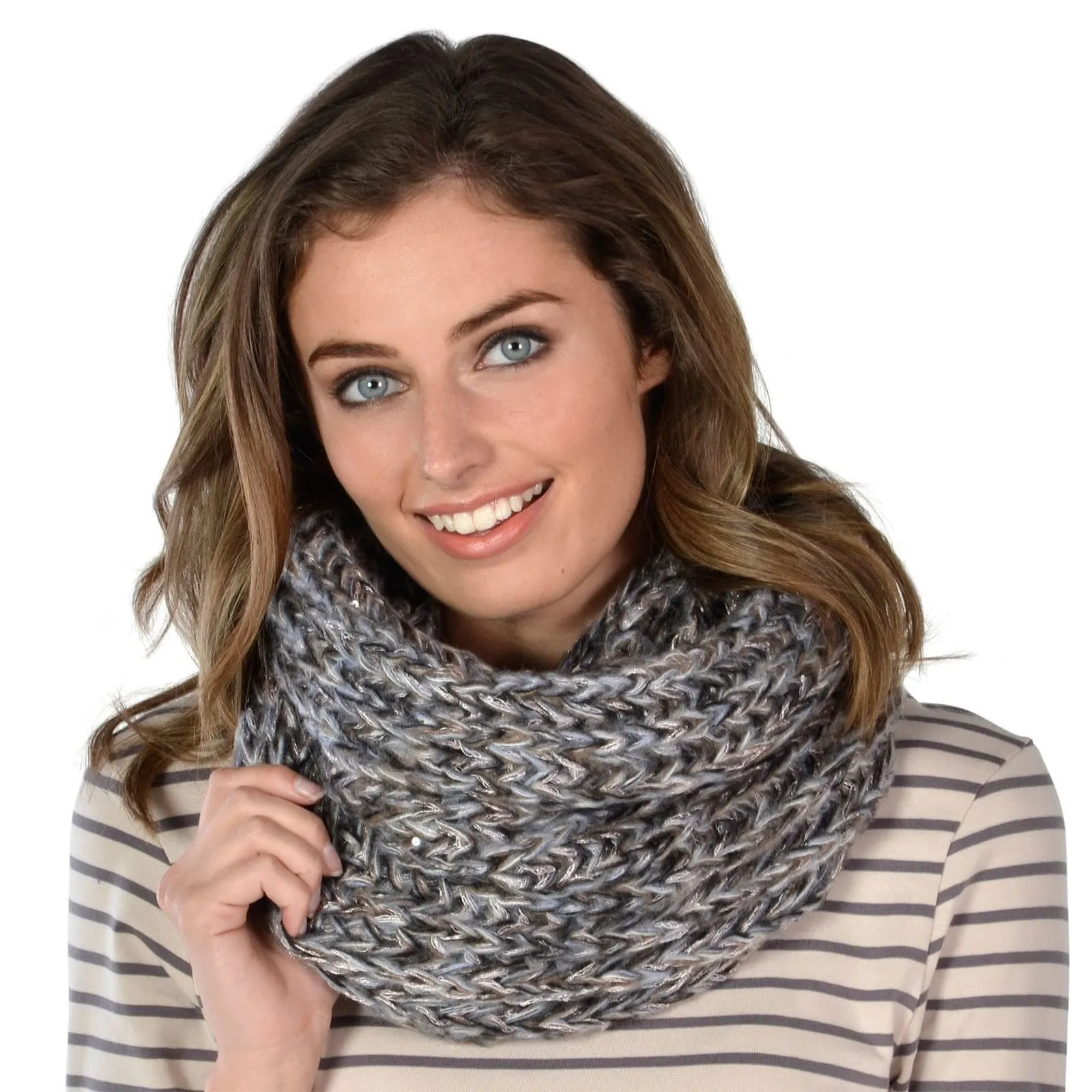 Womens Winter Snood Soft Knit Sparkly Sequins Wrap Scarf