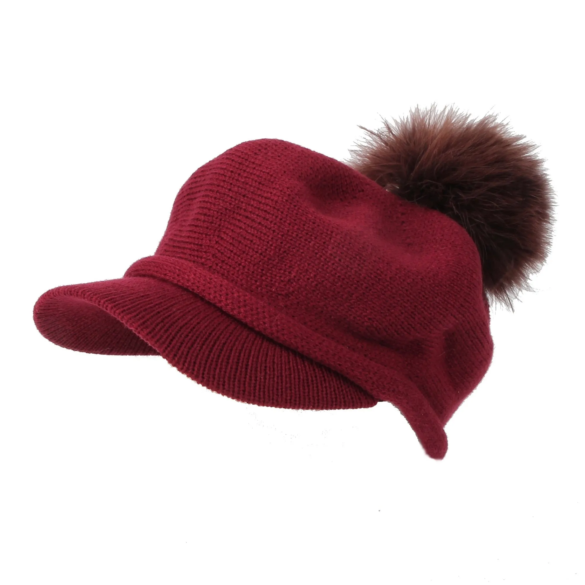 Wool Knit Visor Pom Beanie Hat Baseball Watch Cap DWR1135