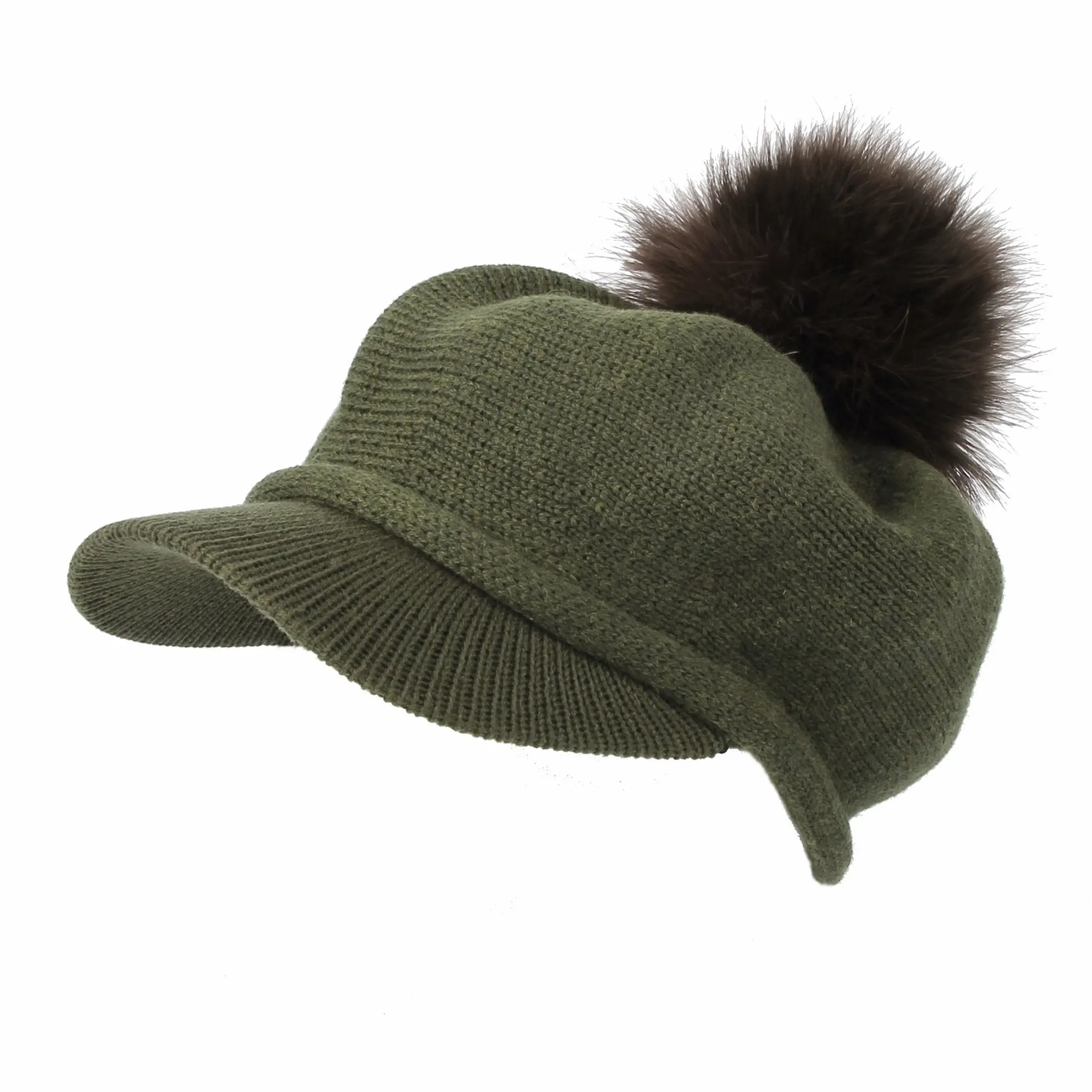 Wool Knit Visor Pom Beanie Hat Baseball Watch Cap DWR1135