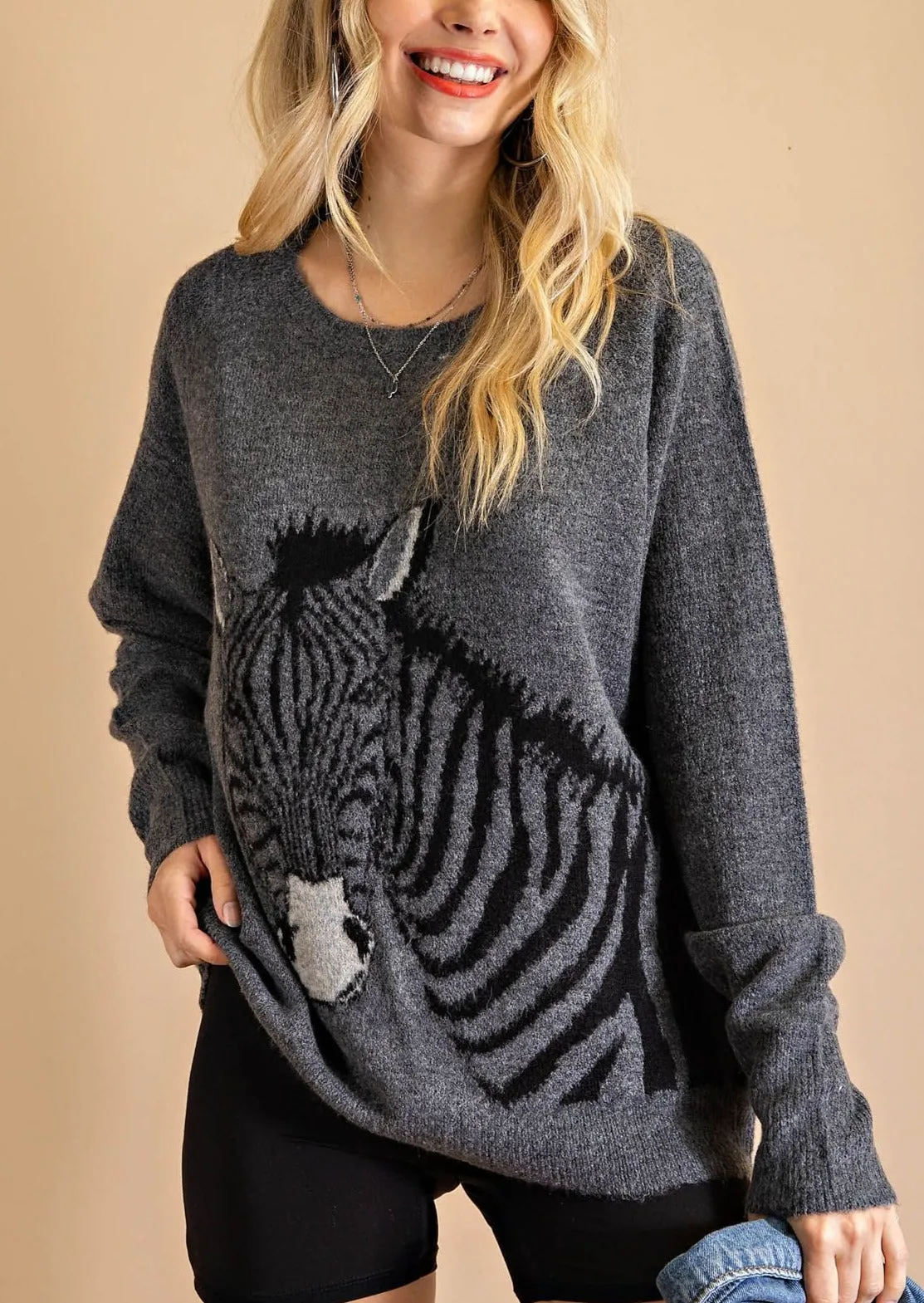 Zebra Design Crewneck Sweater~ FINAL SALE